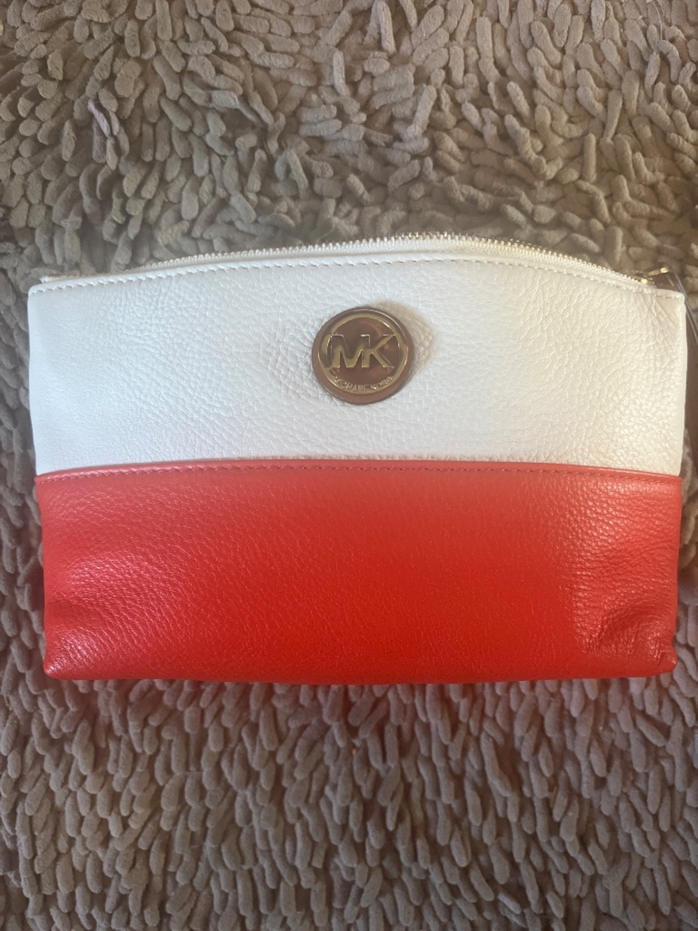 Michael Kors two-tone white and coral leather wristlet